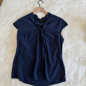 St. John Dark Blue Blouse with Tie Accent
